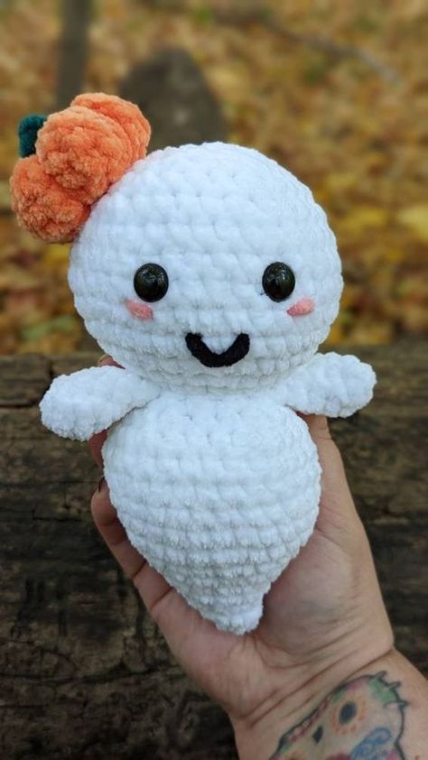 Oliver the Ghost #easycrochet, #amigurumi, #stuffedanimals, #smallcrochetprojects, #kawaiicrochet Crochet Hanging Ghost And Pumpkin, Halloween Crochet Animals Free Patterns Easy, Crochet Stuffed Animals Free Patterns Halloween, Crochet Ghost With Pumpkin, Crochet A Ghost, Crochet Projects Halloween Free, October Crochet Patterns, Easy Ghost Crochet Pattern Free, Small Pink Crochet Projects