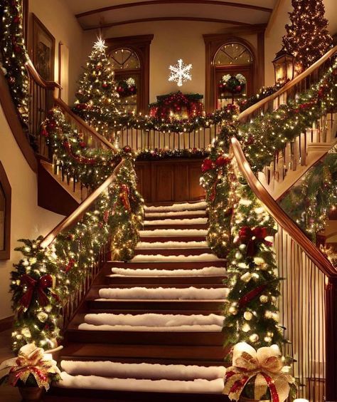 Christmas Rooms Decorated, Christmas Decorating Aesthetic, Big House Christmas Decor, Christmas Inside Decorations, Fancy Christmas Aesthetic, Christmas House Inside, Romantic Christmas Aesthetic, Christmas House Decorations Outdoor, Hallmark Christmas Aesthetic