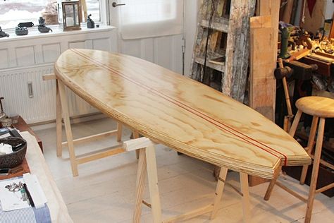 surfboard dining table - Google Search Surfboard Dining Table, Surf Table, Restoration Furniture, Surfboard Table, Surfboard Coffee Table, Bar Stuff, Diner Table, Surfboard Decor, Wooden Surfboard