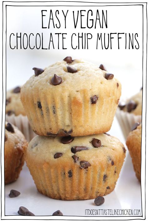 Vegan Chocolate Chip Muffins, Chocolate Chip Muffin Recipe, Bakery Style Muffins, Vegan Baking Recipes, Vegan Muffins, Vegan Chocolate Chip, Muffin Recipe, Chocolate Chip Muffins, Chocolate Muffins