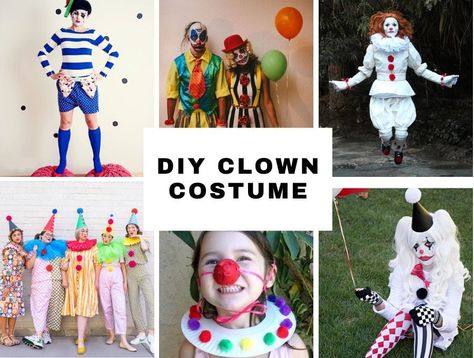 Clown Shoes Diy, Modern Clown Costume, Easy Diy Clown Costume For Women, Diy Scary Clown Costume For Women, Womens Clown Costume Diy, Diy Clown Costume For Women Simple, Diy Creepy Clown Costume, Diy Clown Costume Kids, Simple Clown Costume Outfit