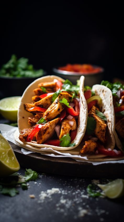 Mexican Food Photography, Chicken Fajita Tacos, Tacos Menu, Taco Food Truck, Fajita Tacos, Fajita Spices, Neon Cactus, Comfort Pasta, Fajita Vegetables