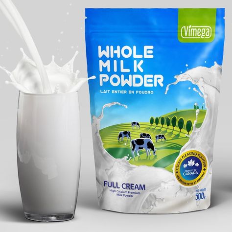 Vimega Powdered Milk Milk Powder Packaging, Milk Packaging Design, Dairy Products Packaging Design, Dairy Packaging, Powder Packaging, Milk Brands, Milk Packaging, Pouch Packaging, Milk Powder