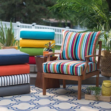 Belham Living Surfside 25 in. Sunbrella Outdoor Corded Cushion and Pillow Back Set Wrought Iron Outdoor Furniture, Outside Cushions, Sunbrella Fabric Outdoor, Sunbrella Outdoor Furniture, Outdoor Cushions Patio Furniture, Metal Outdoor Furniture, Balcony Patio, Lawn Furniture, Outdoor Wicker Furniture