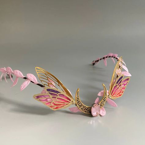 Woodland Crown Diadem Pink Butterfly Wing Tiara Fairy Costume Elven Festival Crown Bridal Renaissance Wedding - AliExpress 36 Fairycore Hair, Purple Fairy Wings, Pink Fairy Wings, Woodland Tiara, Festival Crown, Woodland Crown, Butterfly Crown, Purple Fairy, Crown Bridal