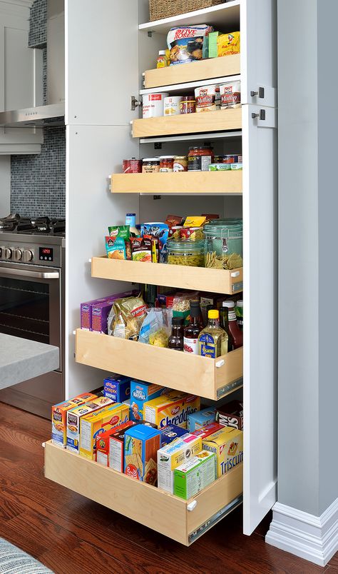 Pantry Design Pull Out Shelves, Pantry Organization Ideas Pull Out Shelves, Organisation, Pot Pan Storage Cabinet, Deep Kitchen Cabinets Organization, Organizing A Pantry Cabinet, How To Organize A Pantry Cabinet, Pantry Cabinet With Pull Out Shelves, Pull Out Pantry Storage