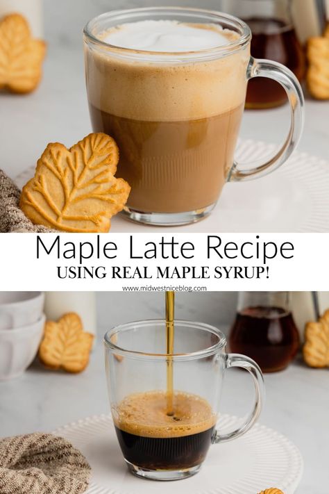 Maple Latte Recipe, Fall Coffee Recipes, Homemade Coffee Syrup, Maple Latte, Homemade Maple Syrup, Homemade Latte, Nespresso Recipes, Maple Syrup Recipes, Espresso Recipes