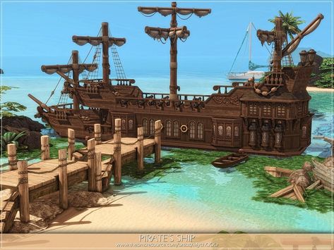 Sims Pirate Cc, Pirate Ship Layout, Sims 4 Pirate Ship, Sims 4 Pirate Cc, Minecraft Pirate Ship, Sims Car, Pirate House, Pirate Cove, Ship Port