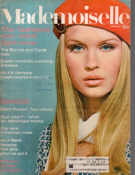 1968 Mademoiselle Magazine, Noel Coward, 1960's Fashion, 60s 70s Fashion, Catalog Cover, Nostalgic Images, 70s Women, 70’s Fashion, Bonnie Clyde