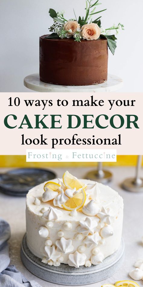 Learn how to frost a cake with these 10 easy cake decor tips! Yes even if you are a beginner, you can learn how to decorate a cake from start to finish like a pro! This cake tutorial will teach you how to stack, fill, frost, and decorate a cake to look professional. Cake Decorating Tips And Tricks, Simple Elegant Cakes, Frost A Cake, Decorating A Cake, Decorating Tips And Tricks, Finger Desserts, Professional Cake Decorating, Decorate A Cake, 10 Cake