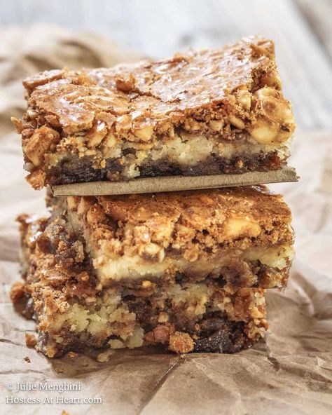 This ooey gooey Hazelnut Cookie Bar recipe is quick, easy, delicious and best of all semi-homemade. It's perfect for a crowd and easy to share. | HostessAtHeart.com Hazelnut Dessert, Hazelnut Cookies, Bake Sale Recipes, Orange Cake Recipe, Hazelnut Cake, Sweet Bar, Semi Homemade, Cookie Bar, Bar Recipe