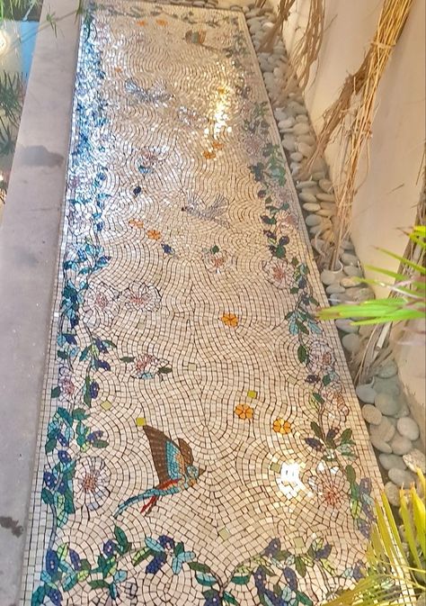 Custom mosaic order, Mosaic art, Mosaic artist, Custom mosaic tile, Tile mosaic path with mosaic butterflies and mosaic birds Mosaic Pathway, Mosaic Rug, Front Path, Mosaic Walkway, Custom Mosaic Tile, Kitchen Mosaic, Mosaic Rugs, Entryway Tile, Shell Mosaic