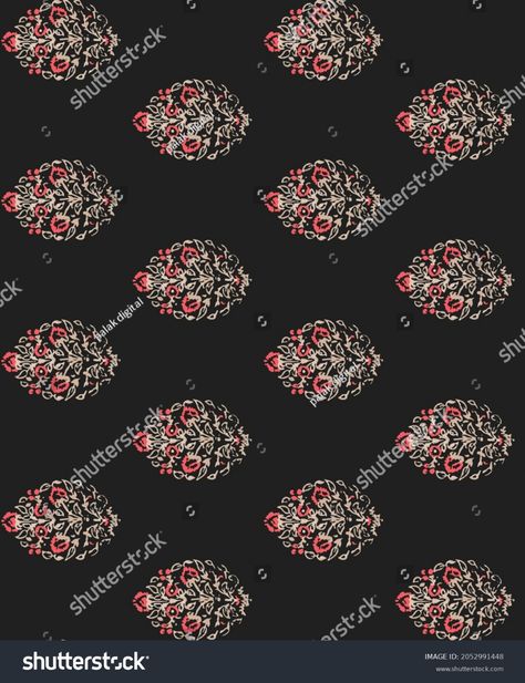 Black Ground Colorful Digital Butta Design Stock Illustration 2052991448 Ajrakh Butta, Butta Design, Digital Print Textiles, Print Textiles, Ajrakh Prints, Black Ground, Borders Design, Digital Borders Design, African Pattern