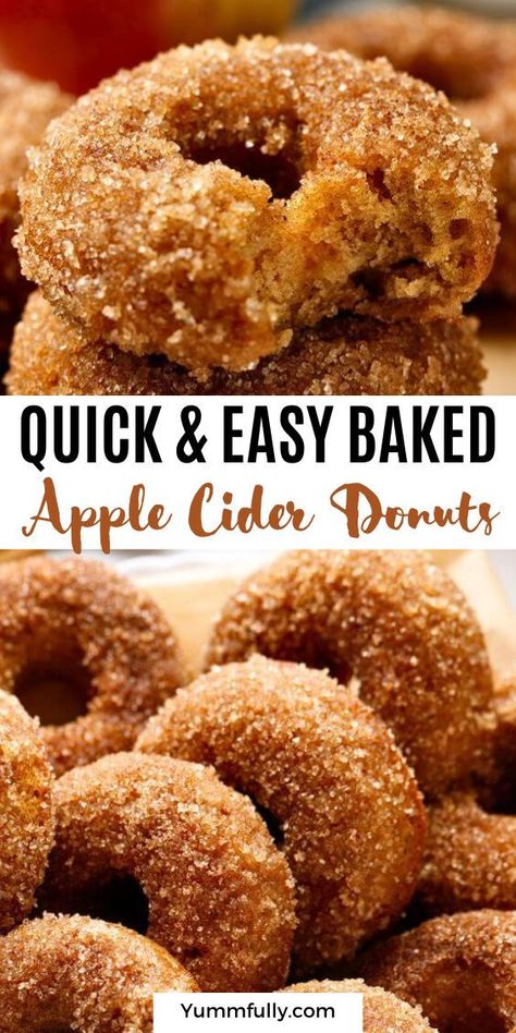 Experience the essence of fall with Baked Apple Cider Donuts. A reduced apple cider syrup makes these donuts deliciously moist and flavorful. They have a soft texture, crumbly coating, and a perfect amount of sweetness. No greasy mess is required! Apple Cider Doughnut Recipe, Ella Vegan, Cider Donuts Recipe, Apple Cider Donuts Recipe, Easy Baked Apples, Fall Recipes Breakfast, Apple Cider Donuts Baked, Fried Apple, Chocolate Covered Katie