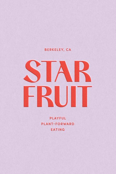 Logo design for Starfruit, a playful card set that introduces the basics of plant-forward eating. Playful Luxury Branding, Fun Elegant Branding, Fun Sophisticated Branding, Bold Brand Colors, Gen Z Branding, Bold Font Logo, Bright Logo Design, Quirky Branding, Feminine Graphic Design