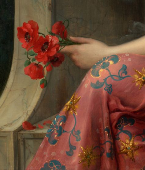 Emile Vernon, Girl with a poppy, approximately... Art Amour, Flowers For You, Aesthetic Look, Aesthetic Painting, + Core + Aesthetic, Poppy Flower, New Wall, Red Poppies, Dia De Muertos