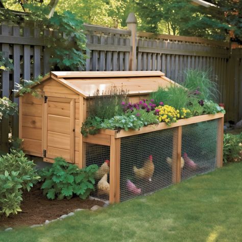 Wooden Chicken Coop Hen House Poultry Cage for Outdoor Backyard with Raised Garden Bed, Run Area, Nesting Box and Removable Tray Kebun Herbal, Wooden Chicken Coop, Chicken Coop Garden, Wooden Chicken, Chicken Care, Backyard Chicken Coop Plans, Diy Cushions, Backyard Chicken Farming, Chicken Garden