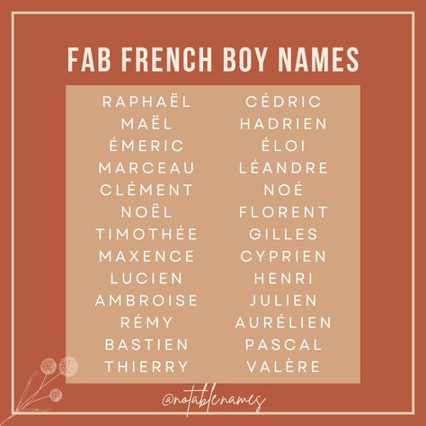 I've already given you Fab French Girls, so please give it up for these handsome boys names! These of course all sound best in a lovely French accent, but gosh would you just look at them!? Stunning. I love a French name, I love the way they look and sound, and all of the little accents really make the names feel fancier than their English counterparts. There's just something about French names that feel fancy and romantic. #frenchnames #boynames #babyboynames #babynameinspo #babynameideas ... Fancy Names Boys, French Names Male, French Names Boys, French Nicknames, Elegant Boy Names, French Boy Names, French Last Names, French Boys Names, French Name