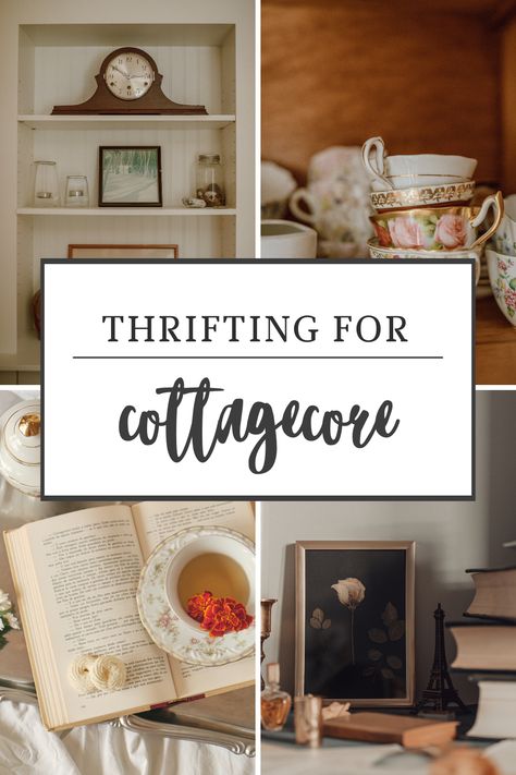 antique store shopping, beatrix potter, boho decor, cottagecore decor, cozy palette, decorative objects, florals, incorporating nature, jane austen, personalizing decor, quaint kitchenware, rustic decor, rustic furniture, Thrifting, vintage books, Vintage decor, vintage fabrics, vintage pieces Bookshelf Styling Cottagecore, Cottagecore Thrifting, Thrifted Cottagecore Decor, Furniture Thrifting, Thrifted Cottagecore, Book Cottagecore Aesthetic, Books Cottagecore Aesthetic, Cozy Palette, Thrifting Vintage