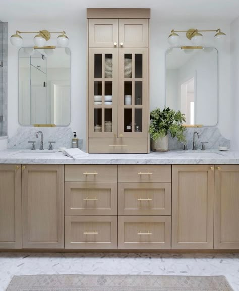 White Oak Bathroom Cabinets, Bathroom Trends 2025, Oak Bathroom Cabinet, White Oak Bathroom, Oak Bathroom Cabinets, Primary Bathroom Remodel, Oak Bathroom Vanity, Master Bath Vanity, Oak Bathroom