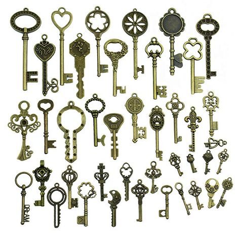 Amazon.com: Makhry 42pcs Jewelry Making Charms Craft keys Decorative Key Skeleton Bronze Key in Antique Bronze Style for Wedding Graduation Christmas (Antique Bronze): Everything Else Vintage Jewelry Diy, Gift Boxes Decoration, Vintage Skeleton Keys, Vintage Skeleton, Diy Pendant Necklace, Vintage Keys, Skeleton Key, Key Necklace, Bronze Pendant