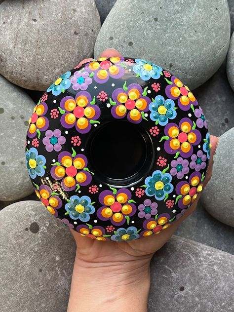 Hand Painted Mandala Tea Light Holder Polka Dot Unique Painted Stones Decorative Ornament Home Gifts Dot Art - Etsy UK Paint Dotting, Polka Dot Art, Christmas Mandala, Mandala Painted Rocks, Mandala Rock Art, Stone Art Painting, Painted Mandala, Diy Glass Bottle Crafts, Glass Tea Light Holders