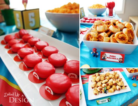 Mario Hats from Babybel Cheese for Super Mario 5th Birthday - DolledUpDesign Super Mario Party Food, Super Smash Bros Party, Super Mario 5, Mario Bros Birthday Party, Super Mario Bros Birthday, Mario Kart Party, Mario Bros Birthday Party Ideas, Pizza Pinwheels, Super Mario Bros Birthday Party