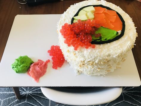 Sushi Party Theme, Sushi First Birthday Party, Sushi Bday Party, Japanese Themed Cake, Sushi Themed Cake, Sushi Themed Birthday Party, Japan Themed Party, Sushi Birthday Party Ideas, Sushi Themed Party