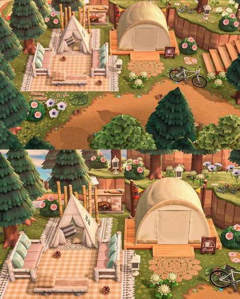 Animal Crossing Island Layout Ideas, Campsite Decorating, Cottagecore Animal Crossing, Animals Crossing, Animal Crossing Funny, Camp Site, Acnh Design, Animal Crossing Wild World, Animal Crossing Villagers