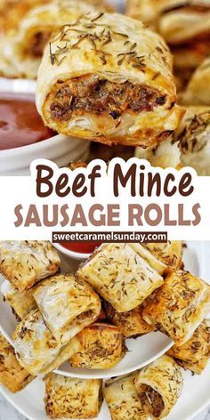 Beef Mince Sausage rolls are quick and easy to make! With a simply savory filling and crispy flaky pastry they oven bake to perfection. #easyrecipe @sweetcaramelsunday Beef Sausage Rolls, Healthy Sausage Rolls, Beef Sausage Recipes, Rolls Recipe Easy, Homemade Sausage Rolls, Minced Beef Recipes, Pasties Recipes, Sausage Rolls Recipe, Savoury Pies