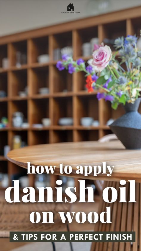 dining room table protected with danish oil with flowers in black vase Danish Teak Furniture, Woodworking Finishes, Wood Oil Finish, Danish Oil Finish, Wooden Beam, Unique Furniture Design, Danish Furniture, Wood Oil, Danish Oil