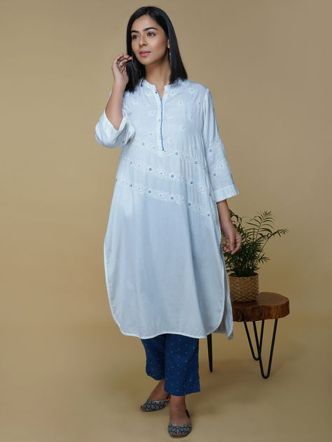 Box Pleated Dress, Chikankari Kurta, Organic Fashion, Tunic Designs, Women Kurta, Printed Denim, Fine Fabric, Womens Tunics, Tiered Dress