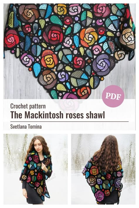 The Mackintosh Roses Shawl Crochet Pattern Crochet Rose Shawl, Rose Shawl Crochet Pattern, Coolest Crochet Projects, Romantic Crochet Patterns, Crochet Ideas One Skein, Crochet Skull Blanket Granny Squares Free Pattern, Faerie Crochet, Funky Crochet Patterns, Shawl Crochet Pattern Free