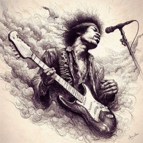 "Soundcloud Premium" Jimi Hendrix Jimi Hendrix Wallpaper, Jimi Hendrix Drawing, Rockstar Drawing, Crazy Sketches, Jimi Hendrix Painting, Jimmy Hendricks, Hendrix Tattoo, Jimi Hendrix Tattoo, Guitarist Art