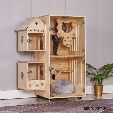 Diy Indoor Cat House, Cat Cage Ideas Indoor, Cat Home Ideas Indoor, Cat Furniture Ideas, Wood Cat House, Cat Cages Indoor, Diy Incubator, Cat Villa, Cat Cabinet