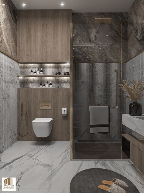 Washroom Designs, Modern Industrial Bathroom Design, Bathroom 2023, Removable Wallpaper Bathroom, Bathroom Wallpaper Vintage, Industrial Bathroom Design, Small Bathroom Wallpaper, Bathroom Design Small Modern, Modern Luxury Bathroom