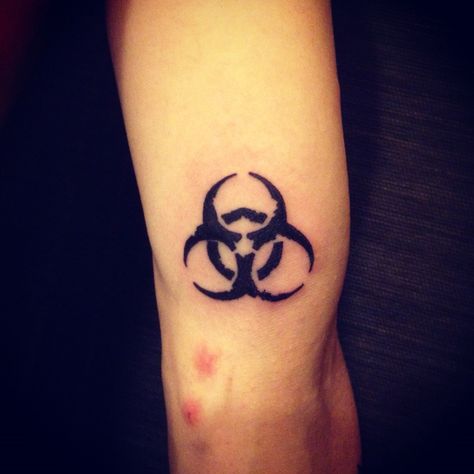 biohazard                                                       … Biohazard Tattoo Design, Bio Hazard Tattoo, Hazard Tattoo, 8g Septum, Biohazard Tattoo, Written Tattoos, Biological Hazard, Bio Hazard, Tattoos Pictures