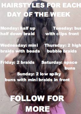 hairstyles for each day of the week Hair For The Week, Hair Styles For The Week, Hairstyles For Each Day Of The Week, Week Of Hairstyles, Hairstyles For The Week, Jellyfish Haircut, Picture Day Hair, Lazy Day Hairstyles, Hair Challenge