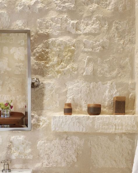 6LV Splitface Beignet Limestone Veneer | tracerystone.com Limestone Bathroom Wall, Stone House Living Room, Limestone Veneer Fireplace, Bathroom With Stone Wall, Stone Veneer Interior Wall, Limestone Wall Interior, Splitface Stone, Stone Wall Interior, Limestone Wash