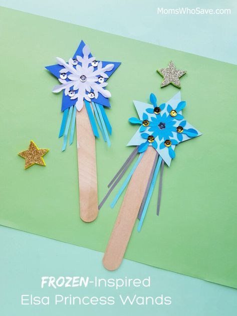 Elsa Crafts, Magic Wand Craft, Craft Ideas For Beginners, Frozen Crafts, Paper Craft For Kids, Princess Wands, Snowflake Template, Construction Paper Crafts, Popsicle Crafts