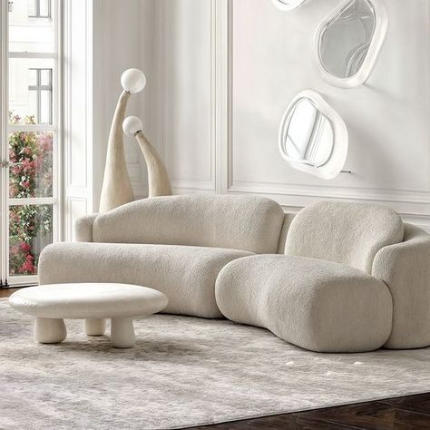 86.6" Modern Sherpa Upholstered Curved Sofa Sectional Couch Comfy Fluffy Cream Cloud Couch for Living Room Bedroom Small Apartment Minimal Homes, Interior Boho, Interior Design Per La Casa, Modern Sofa Designs, Set Sofa, I'm Crazy, Sofa Set Designs, Types Of Sofas, Curved Sofa