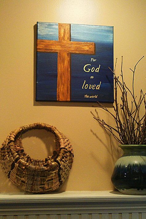 Love Quotes God, Cross Canvas Paintings, Cross Painting, Easter Paintings, God So Loved The World, Quotes Beautiful, Cross Art, Ayat Alkitab, Easy Canvas Painting