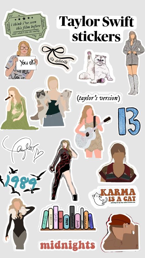 Taylor Swift Printable Stickers, Taylor Swift Aesthetic Stickers, Taylor Swift Stickers Printable, Singer Stickers, Swiftie Sticker, Taylor Swift Stickers, Polaroid Diy, Y2k Stickers, Bujo Stickers