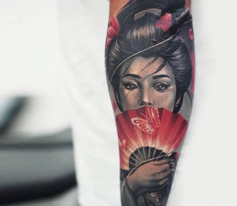 Tattoo photo - Geisha tattoo by Ata Ink Geisha Tattoo For Men, Geisha Tattoo Sleeve, Tato Geisha, Japanese Geisha Tattoo, Samurai Tattoo Sleeve, Japanese Leg Tattoo, Koi Tattoo Sleeve, Guerriero Samurai, Geisha Tattoo Design