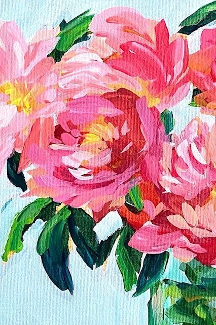 How To Paint Peonies Step By Step, How To Paint Loose Acrylic Flowers, Flowers Paintings Acrylic, Peony Acrylic Painting Tutorial, How To Paint A Peony Step By Step, Pink Peony Painting, Pink Peonies Painting, Easy Peony Painting, Pink Flowers Painting Acrylic