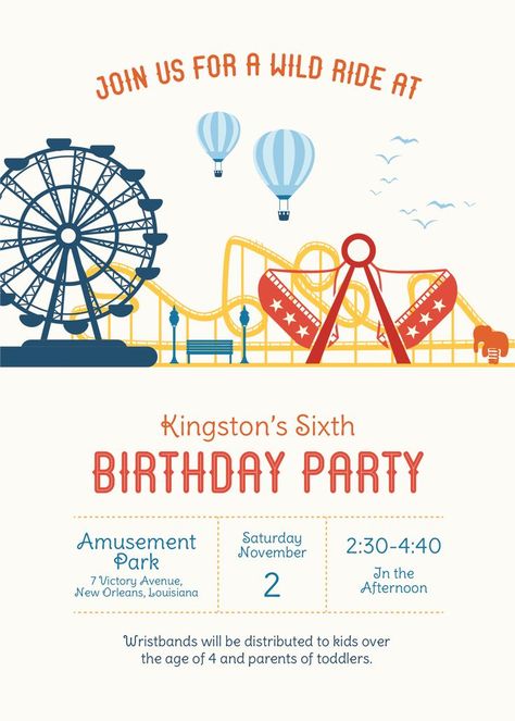 Amusement Park Poster Design, Amusement Park Invitation, Roller Coaster Party, Carnival Invitation Template, Carnival Prom, Carnival Birthday Party Invitations, Digital Birthday Invitations, Carnival Birthday Invitations, Event Invitation Design