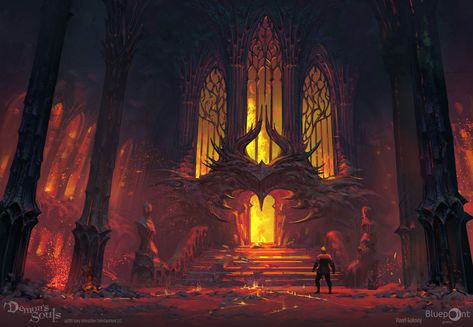 Flamelurker Chamber Art from Demon's Souls (2020) #art #artwork #videogames #gameart #conceptart #illustration #demonssouls #environmentdesign #environmentart Demon's Souls, Dragon God, Fire Fairy, Demon Souls, Dark Souls Art, Fiction Idea, Temple Art, Landscape Concept, Elden Ring