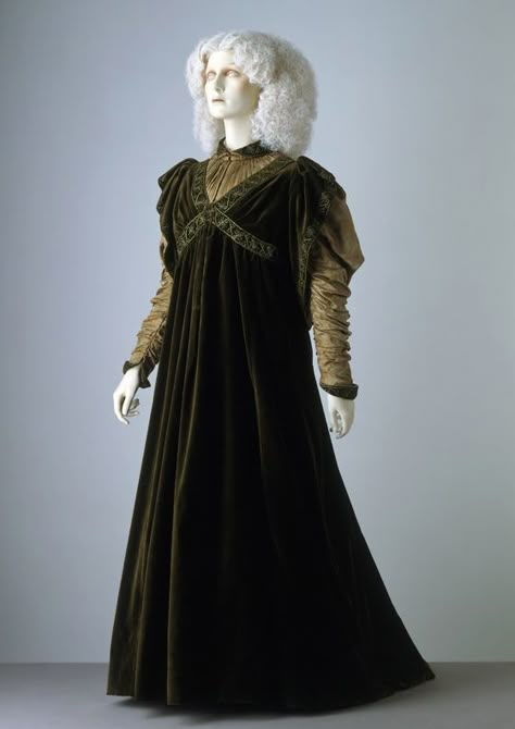 Very Pre-Raph style tea gown, 1894. Simple Dinner Dress, Dark Academia Aesthetic Fashion, 1890s Fashion, Tea Gown, Aesthetic Dress, Dresses 2020, Old Fashion, Historical Clothing, Historical Fashion