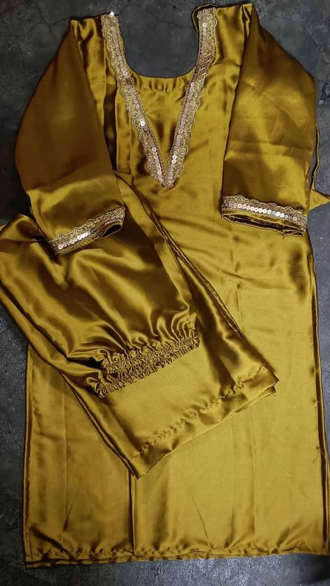 Satin Suit Design Pakistani, Unique Neck Designs For Suits, Satin Suit Design, Mom Pic, Dupatta Collection, Satin Suits, Dress Designs For Stitching, Simple Dress Casual, Girl Dps