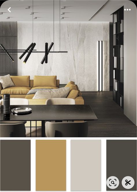 Colour Combinations Interior, Interior Design Template, Interior House Colors, Interior Design Color, Yellow Interior, House Color Schemes, Room Color Schemes, Living Room Design Decor, Living Room Colors